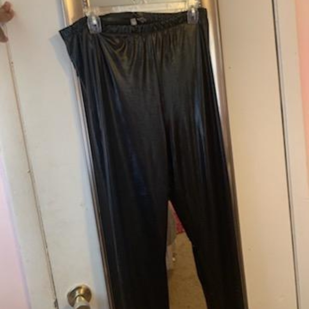 Sexy Black Liquid Faux Leather Leggings Size 16